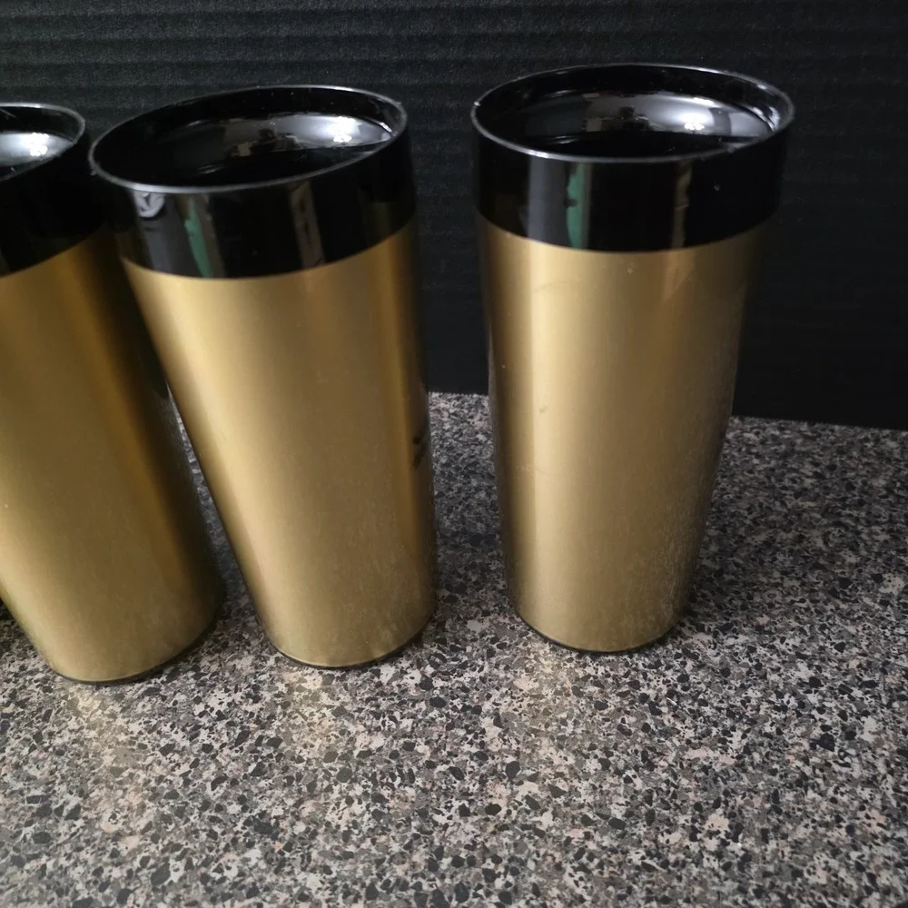 Vintage MCM NFC Gold Black Wildlife Insulated Tumblers Set‎ of 6 Made in USA
